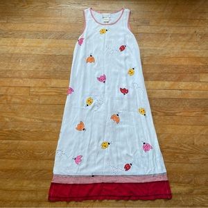 Vintage 80s 90s Sport Savvy Acetate/Rayon Sleeveless Ladybugs Print Maxi Dress S